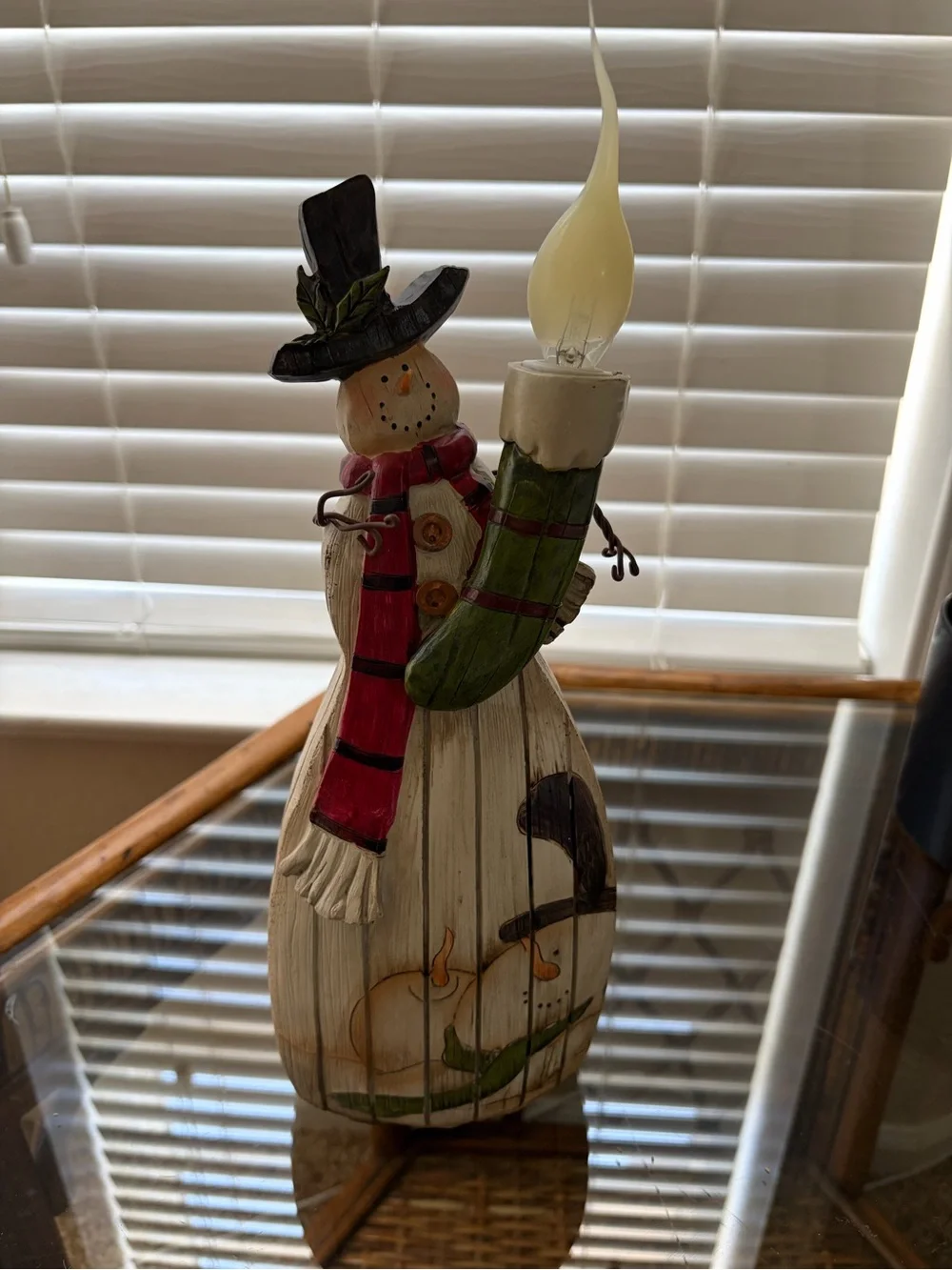 Vintage Snowman Night Light Table Lamp with Red Scarf